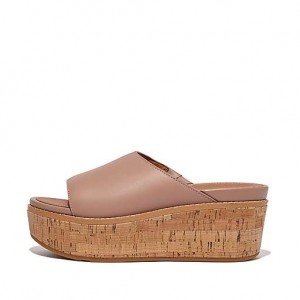 Black FitFlop ELOISE Cork-Wrap Leather Wedge Women's Slides | PL9372510