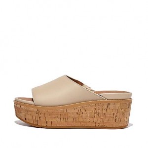 Black FitFlop ELOISE Cork-Wrap Leather Wedge Women's Slides | SE1923784