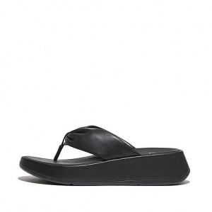 Black FitFlop F-MODE Leather-Twist Flatform Toe-Post Women's Sandals | IL2804531