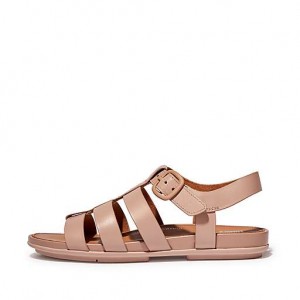 Black FitFlop GRACIE Matt-Buckle Leather Fisherman Women's Sandals | KB8719326