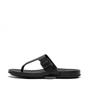 Black FitFlop GRACIE Matt-Buckle Leather Toe-Post Women's Sandals | WY6581234