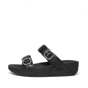 Black FitFlop LULU Adjustable Leather Women's Slides | JV8792165