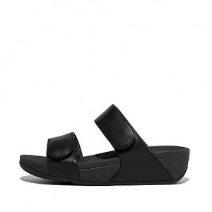 Black FitFlop LULU Adjustable Leather Women's Slides | CA2378419