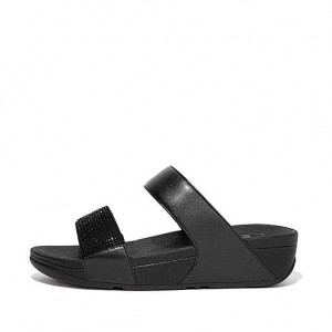 Black FitFlop LULU Crystal Women's Slides | AD5148326