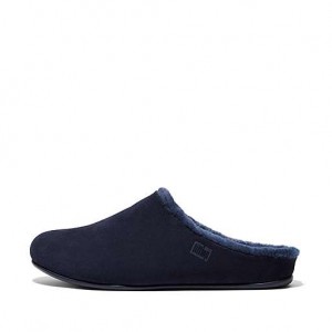 Black FitFlop SHOVE Shearling-Lined Suede Men's Slippers | HQ3784561