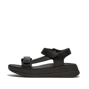 Black FitFlop SURFF Adjustable Leather Back-Strap Women's Sandals | VA6945827