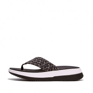 Black FitFlop SURFF Art-Webbing Toe-Post Women's Sandals | OP9430872