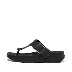 Black FitFlop TRAKK II Buckle Nubuck Toe-Posts Men's Flip Flops | FA7054863