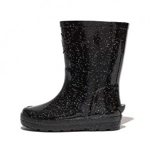 Black FitFlop WONDERWELLY Glitter Ergonomic Kids' Rain Boots | ML1495738