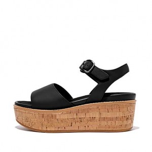 Blue FitFlop ELOISE Cork-Wrap Leather Wedge Women's Sandals | RU4183952