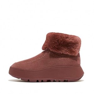 Blue FitFlop F-MODE Crochet-Stitch Double-Faced Shearling Flatform Moc Women's Boots | KL3128940