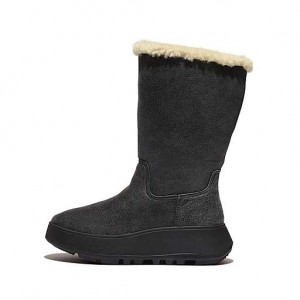 Green FitFlop F-MODE Double-Faced Shearling Leather Flatform Calf Women's Boots | QJ6389471