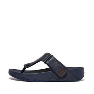 Grey FitFlop TRAKK II Leather Toe-Post Men's Sandals | AM1478625