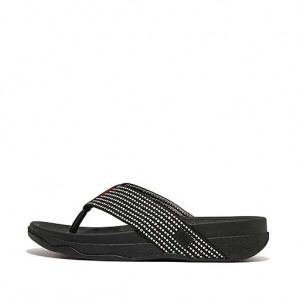 Metal / Stripes / Chocolate FitFlop SURFER Weave-Stripe Toe-Post Men's Sandals | PH6980475