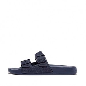 Navy FitFlop IQUSHION Two-Bar Buckle Women's Slides | WF3697582