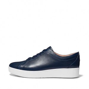 Navy FitFlop RALLY Leather Women's Sneakers | KZ9706324