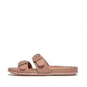 Pink FitFlop GRACIE Buckle Two-Bar Leather Women's Slides | IT4256019