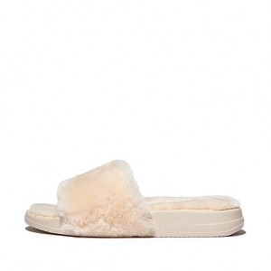 Silver FitFlop IQUSHION Shearling Women's Slides | ZG1453892