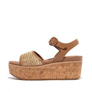 Stripes / Black FitFlop ELOISE Cork-Wrap Woven Back-Strap Wedge Women's Sandals | QV6501473