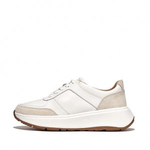 White FitFlop F-MODE Leather/Suede Flatform Women's Sneakers | ON5809763