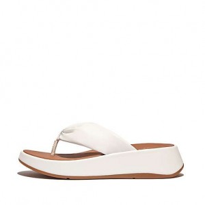 White FitFlop F-MODE Leather-Twist Flatform Toe-Post Women's Sandals | FS4931725