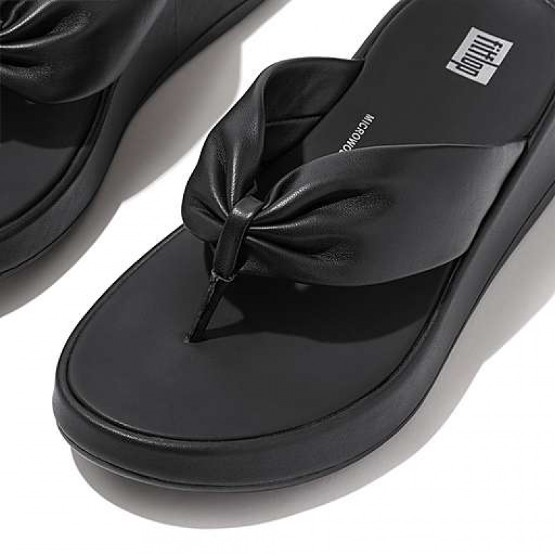 Black FitFlop F-MODE Leather-Twist Flatform Toe-Post Women's Sandals | IL2804531