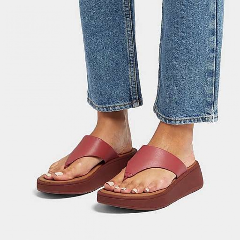 Black FitFlop F-MODE Leather Flatform Toe-Post Women's Sandals | MR7546038