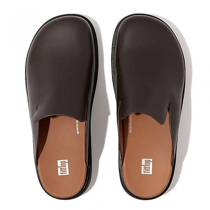 Black FitFlop GEN-FF Leather Men's Mules | CJ9372860