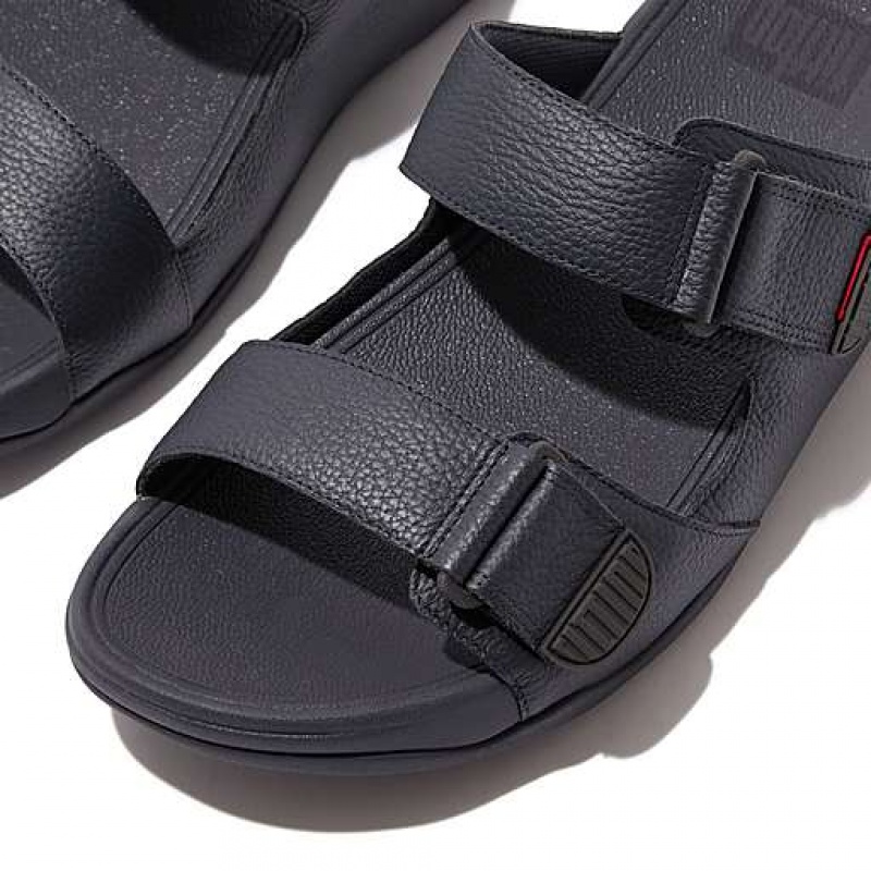 Black FitFlop GOGH MOC Adjustable Leather Men's Slides | HC8132465