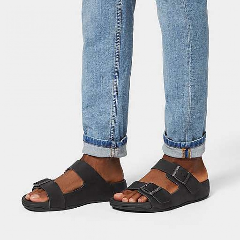 Black FitFlop GOGH MOC Buckle Nubuck Men's Slides | ER2705439