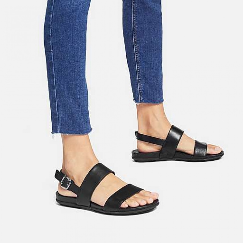 Black FitFlop GRACIE Leather Back-Strap Women's Sandals | GL7680519