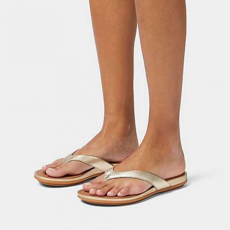 Black FitFlop GRACIE Metallic Leather Women's Flip Flops | DA1753920