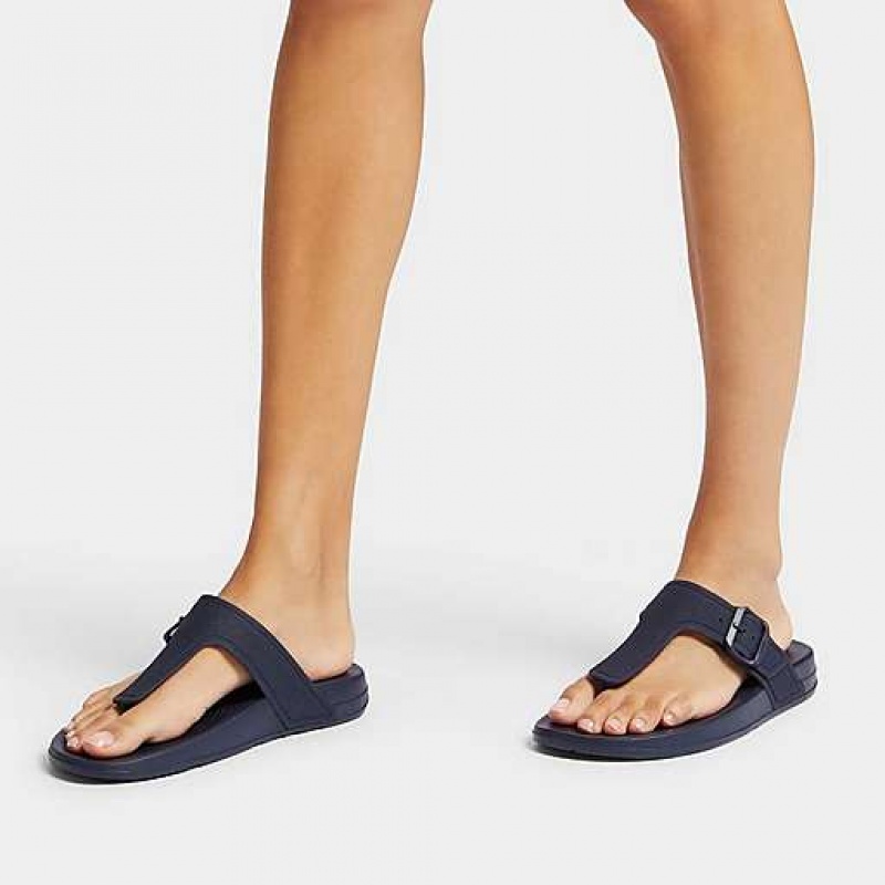 Black FitFlop IQUSHION Adjustable Buckle Women's Flip Flops | ZE9051436