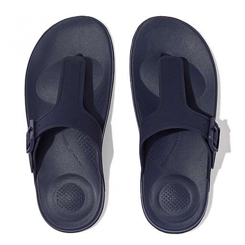 Black FitFlop IQUSHION Adjustable Buckle Women's Flip Flops | ZE9051436