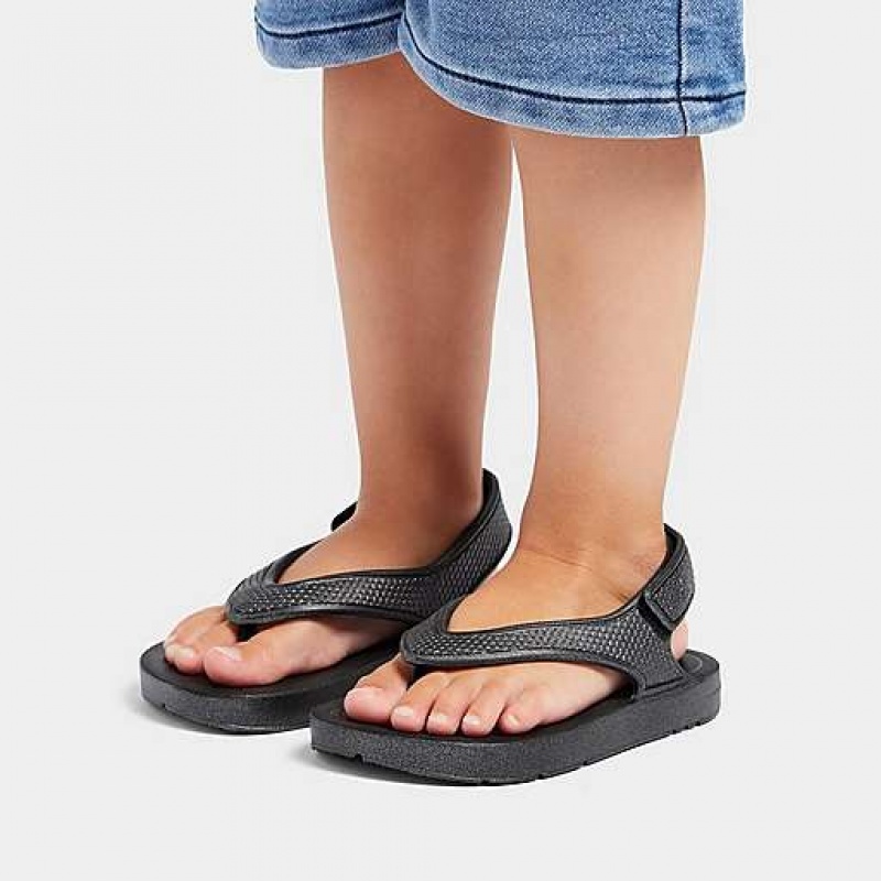 Black FitFlop IQUSHION Shimmer Ergonomic Back-Strap Kids' Flip Flops | WO0458936