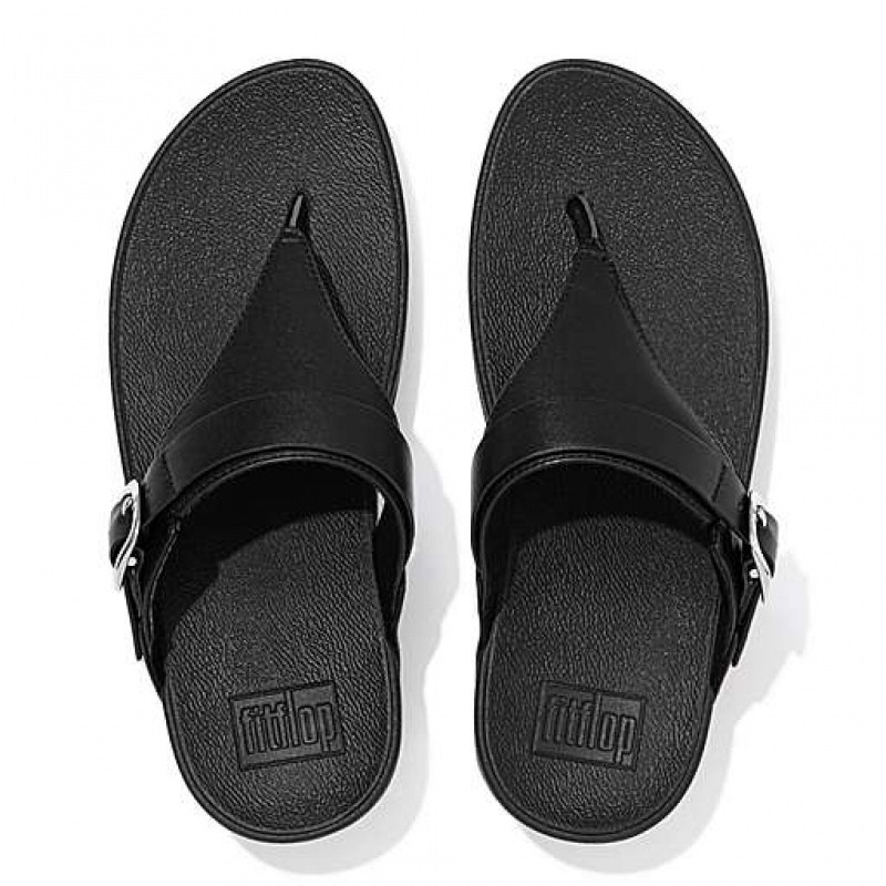 Black FitFlop LULU Adjustable Leather Toe-Posts Women's Flip Flops | CZ3627519