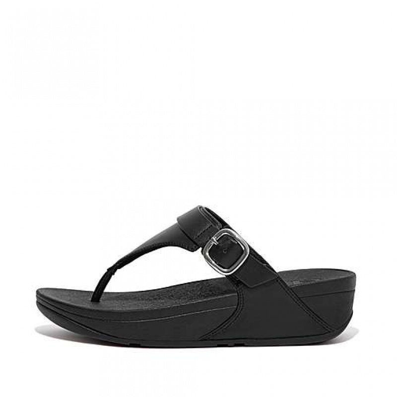 Black FitFlop LULU Adjustable Leather Toe-Posts Women\'s Flip Flops | CZ3627519