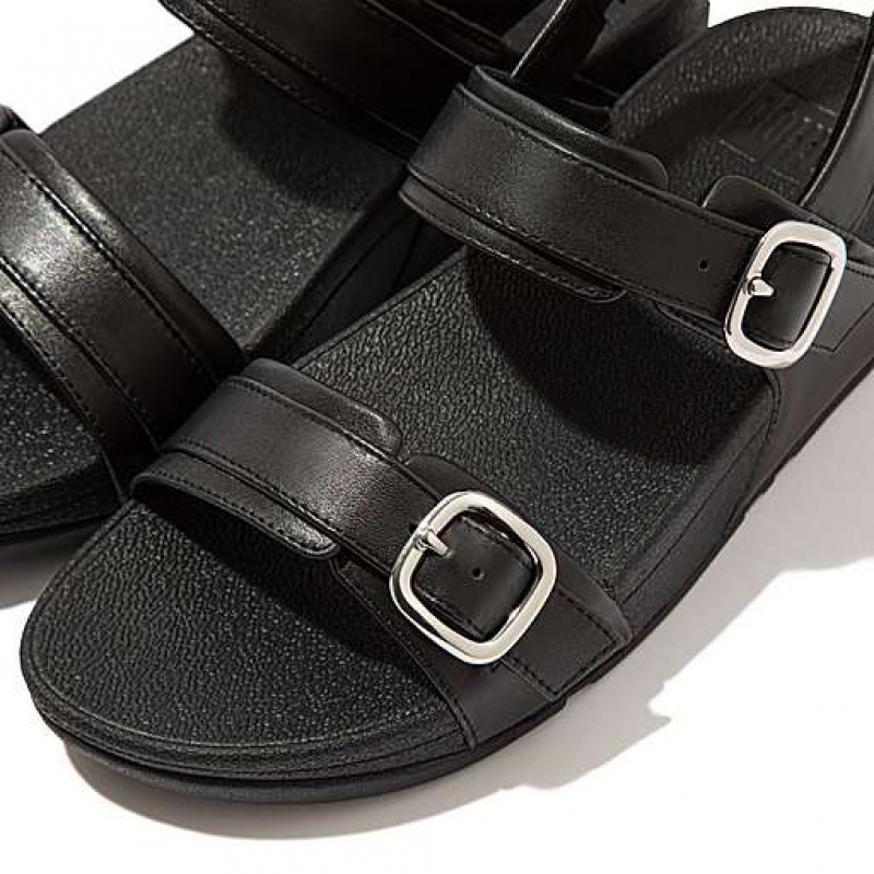 Black FitFlop LULU Adjustable Leather Women's Sandals | VA7458602