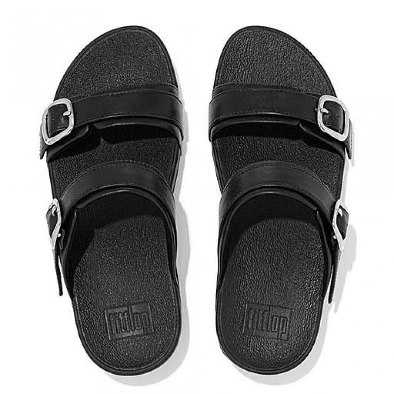 Black FitFlop LULU Adjustable Leather Women's Slides | JV8792165