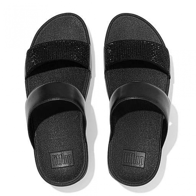 Black FitFlop LULU Crystal Women's Slides | AD5148326