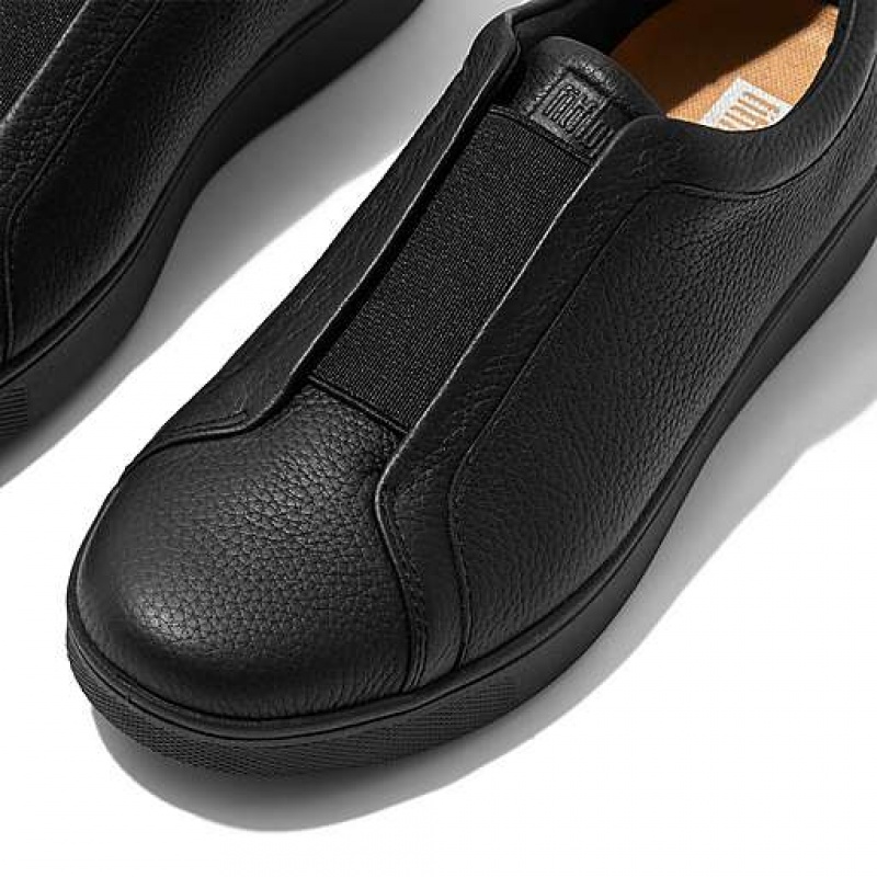 Black FitFlop RALLY Elastic Tumbled-Leather Slip-On Women's Sneakers | YQ1539640