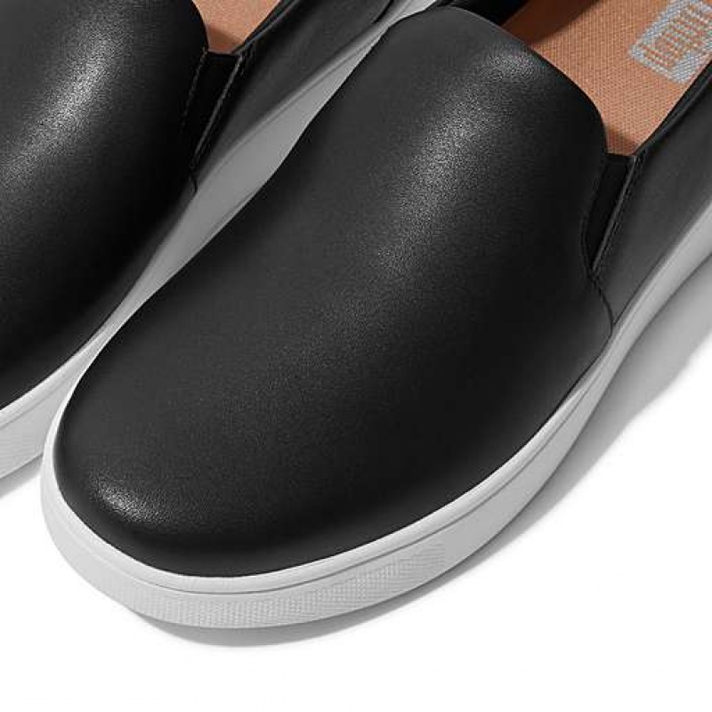 Black FitFlop RALLY Leather Slip-On Skate Women's Sneakers | QR6837495