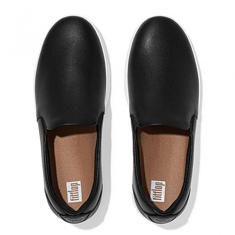 Black FitFlop RALLY Leather Slip-On Skate Women's Sneakers | QR6837495