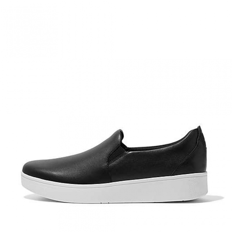 Black FitFlop RALLY Leather Slip-On Skate Women\'s Sneakers | QR6837495