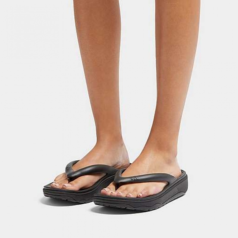 Black FitFlop RELIEFF Recovery Toe-Post Women's Sandals | HR0542691