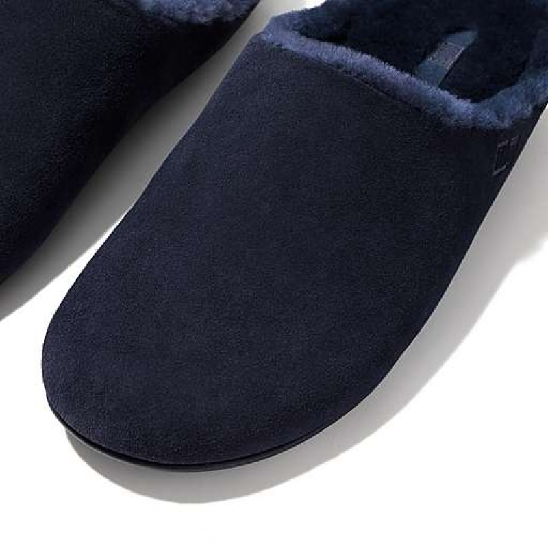 Black FitFlop SHOVE Shearling-Lined Suede Men's Slippers | HQ3784561