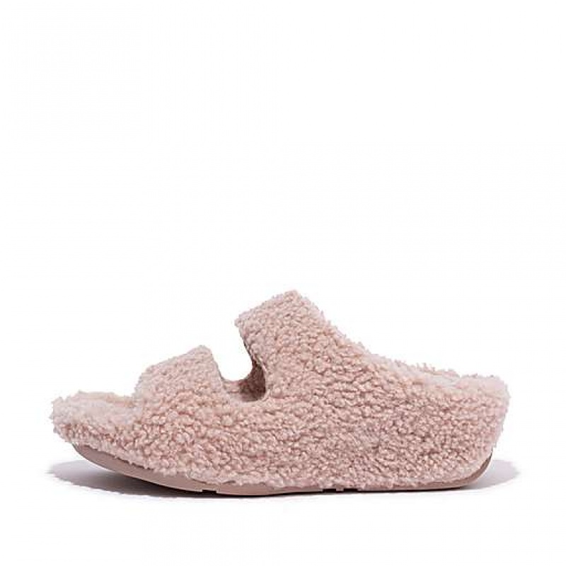 Black FitFlop SHUV Two-Bar Shearling Women\'s Slippers | RC3142605