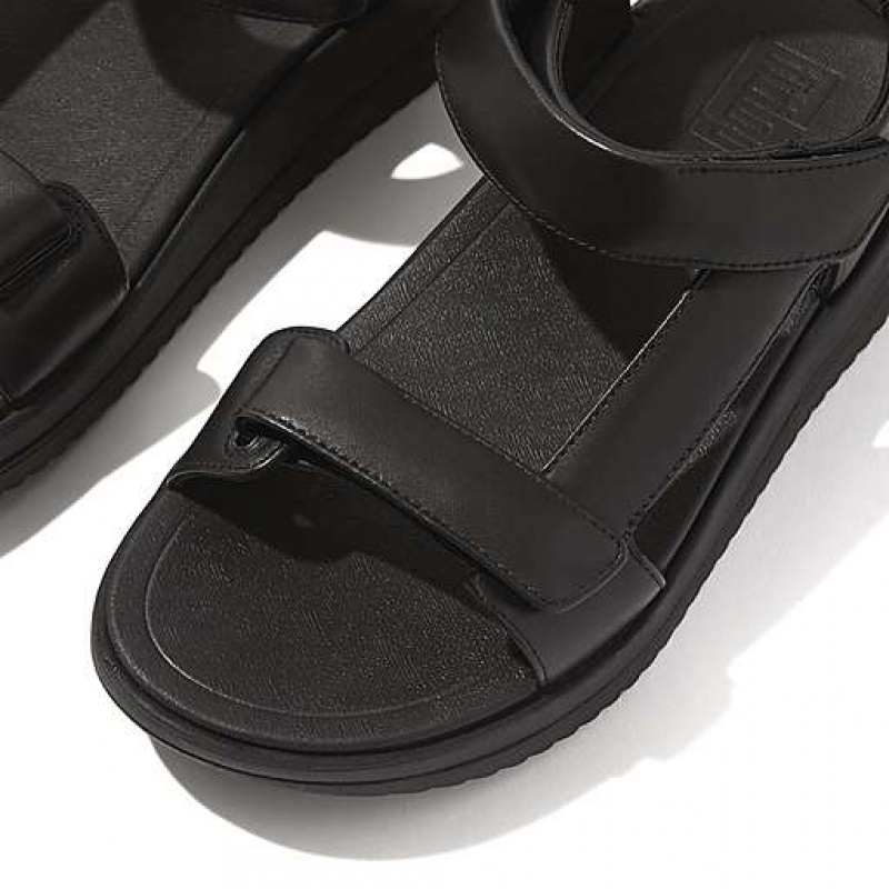 Black FitFlop SURFF Adjustable Leather Back-Strap Women's Sandals | VA6945827