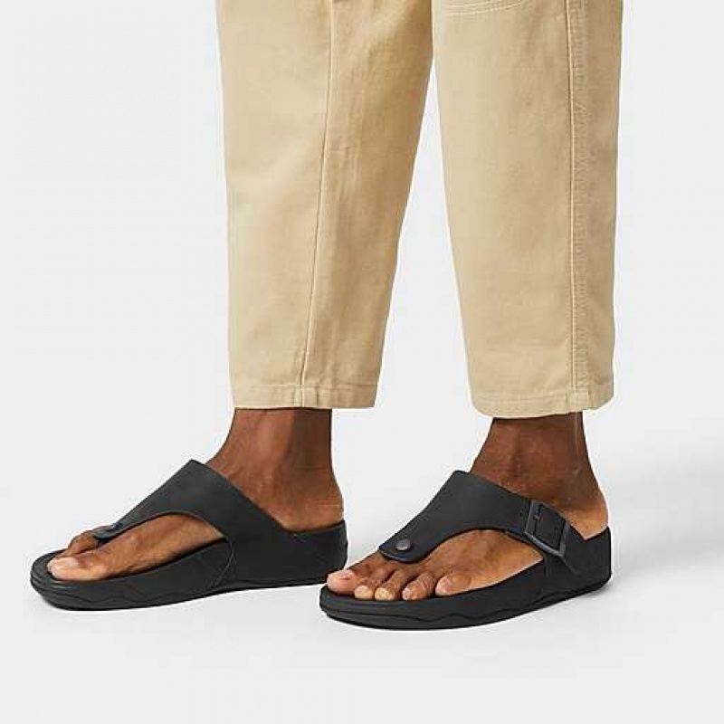 Black FitFlop TRAKK II Buckle Nubuck Toe-Posts Men's Flip Flops | FA7054863