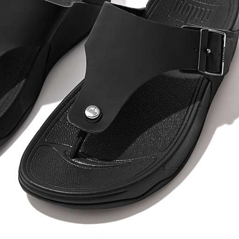 Black FitFlop TRAKK II Buckle Nubuck Toe-Posts Men's Flip Flops | FA7054863